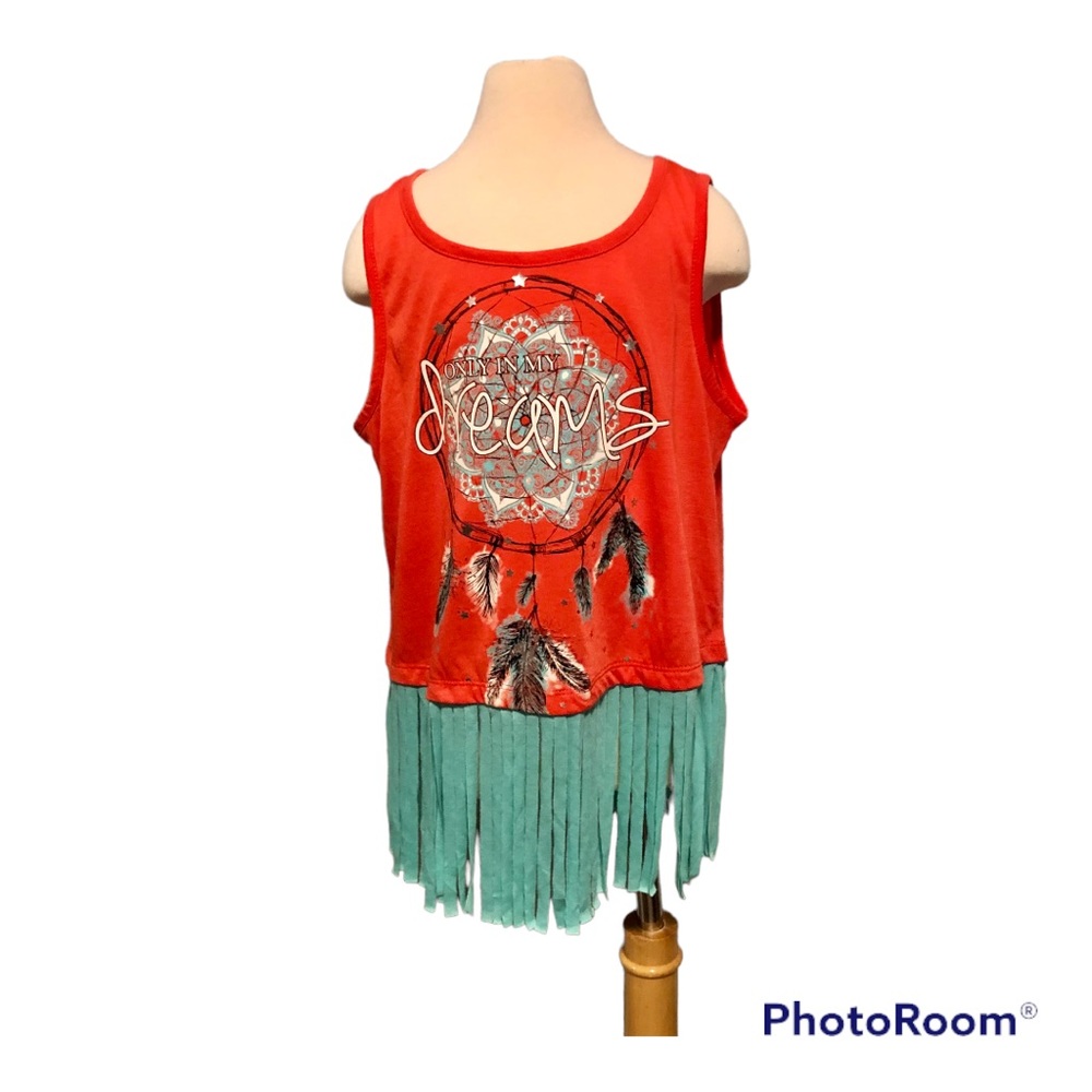 Self Esteem Only in My Dreams Fringe Tank Top Pink Teal Girls Large New